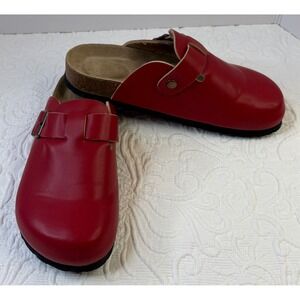 Project Cloud Women Red Leather Buckle Clogs Memory Foam Insole Size 9